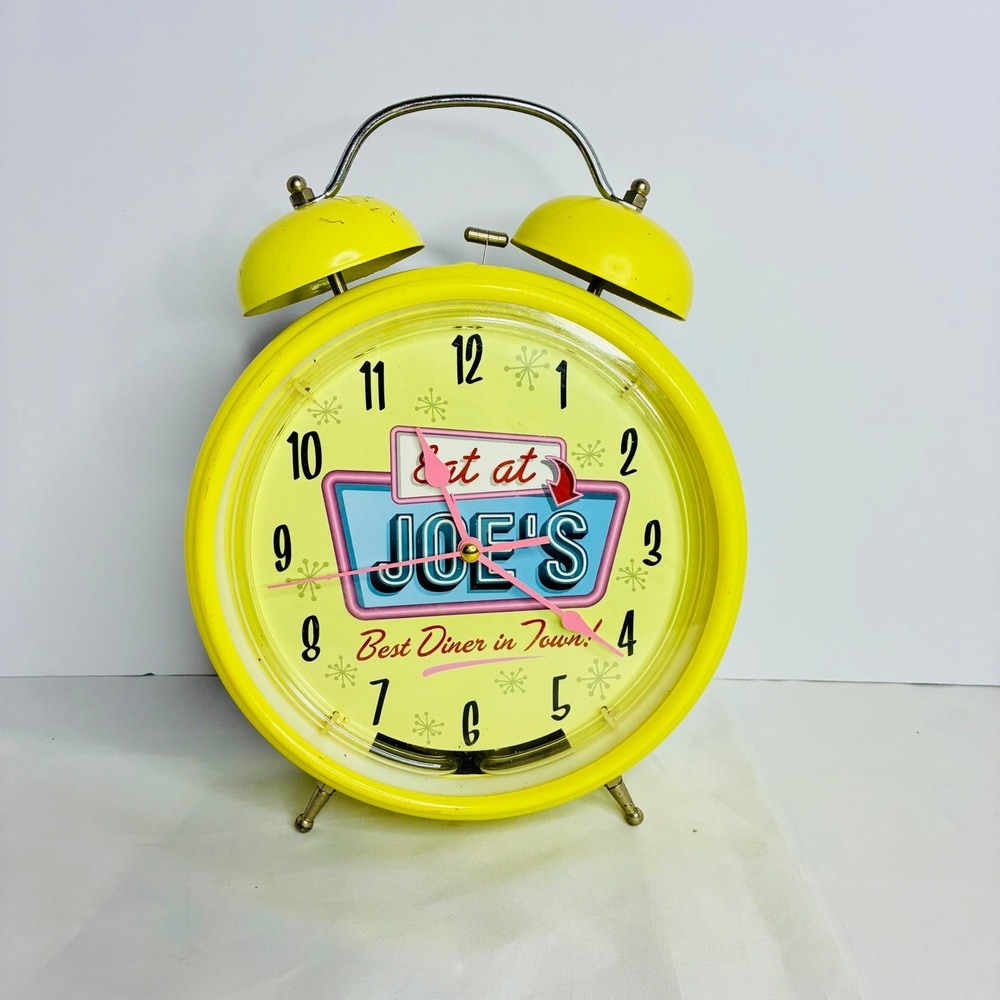 Eat at Joe's Diner Clock Yellow Retro Alarm Clock Best Diner in Town Works